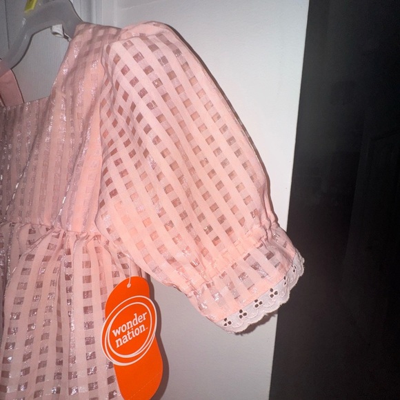 NWT Wonder Nation Girls 3T OrangeSequin Gingham Spring Dress Short Sleeve Ruffle - Picture 4 of 13